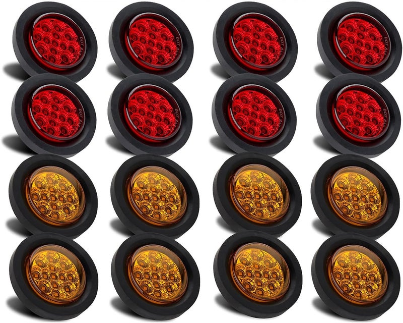 Partswcgg أضواء علامة LED دائرية 2.5 بوصة مع 13 LED عاكس، 8 برتقالي + 8 أحمر 2 1/2 بوصة في أضواء علامة مقطورة دائرية، أضواء جانبية للسيارات مع تركيبات مطاطية مقاومة للماء، مع أسلاك مزدوجة - Image 1